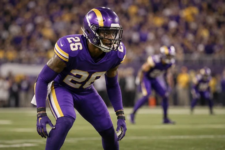 Vikings defensive back in his stance before the snap